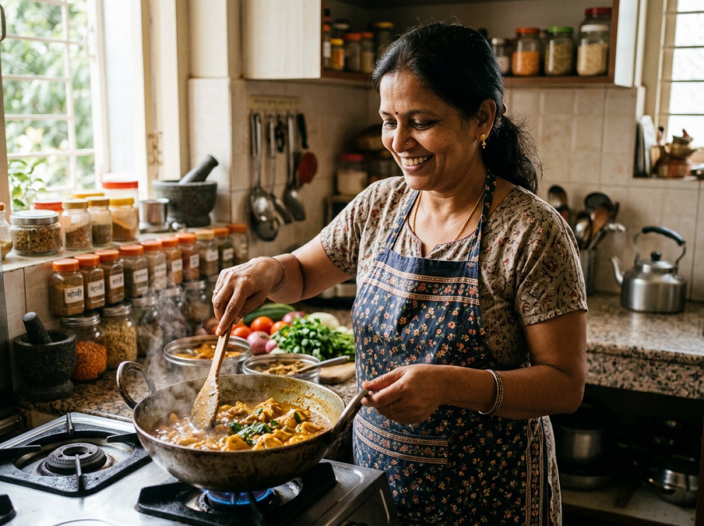 A home chef cooking in her own kitchen